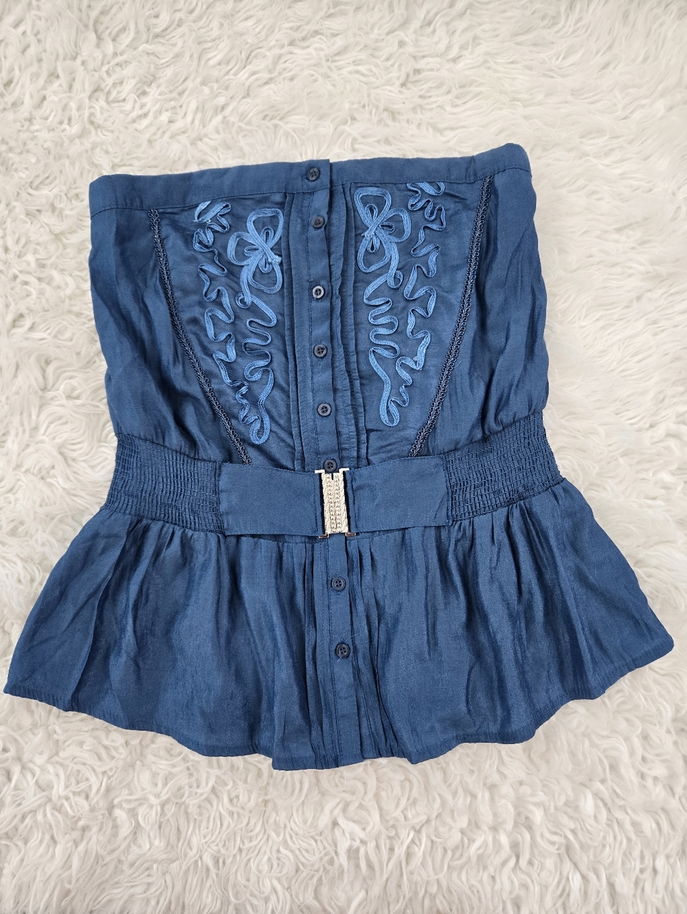 Poetry Clothing Y2K strapless peplum top. Blue. Size Medium.